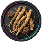 Supplement Facts panel for Saba Prime One with a list of herbal ingredients, alongside two women practicing yoga against a glowing blue background.